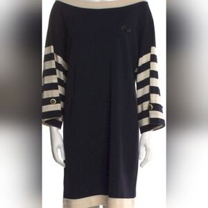 CHANEL GONDOLE DRESS WITH STRIPED SLEEVES M 36 NAVY GONDOLA DRESS Navy blue